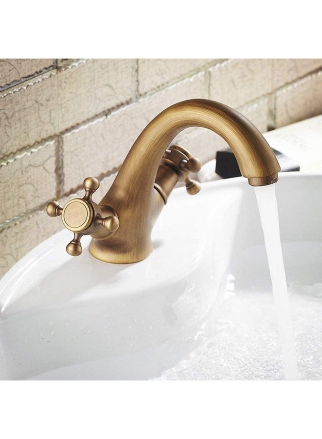 واي دي صنبور حمام كلاسيكي بمقبضين وفوهة منحنية، صنبور خلاط حوض مثبت على سطح الحوض، صنبور حوض غسيل بتصميم عتيق للاستخدام في حمامات المنازل والفنادق - Image 4